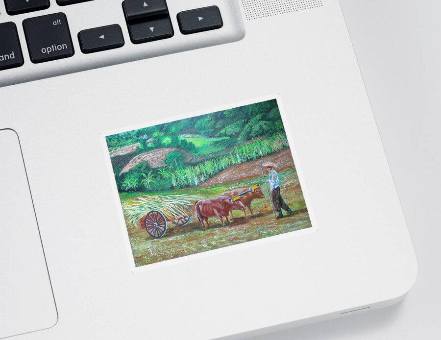 Finca Sticker featuring the painting El Paraiso Del Campesino by Luis F Rodriguez
