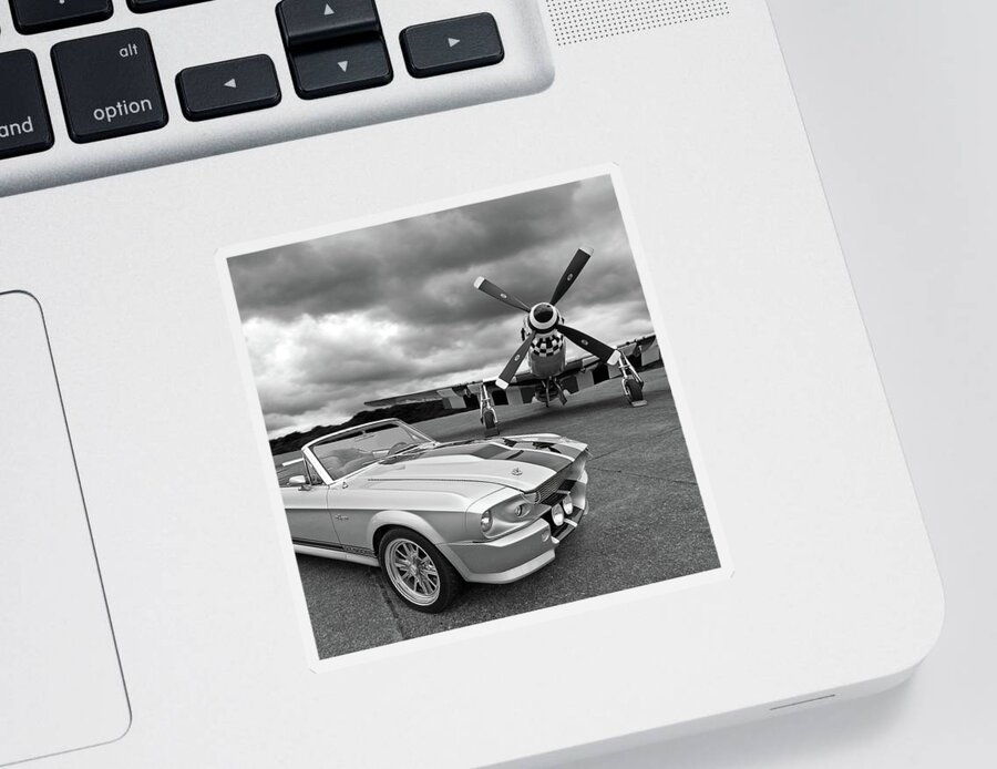 Old Ford Mustang Sticker featuring the photograph Eleanor Mustang with P51 Black and White by Gill Billington