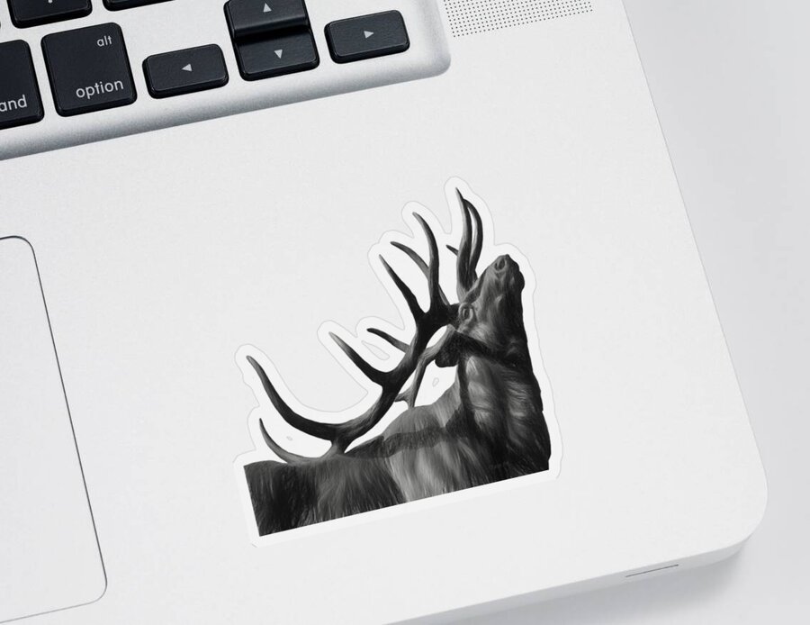  Black Sticker featuring the painting Elk in Black in White by O Lena