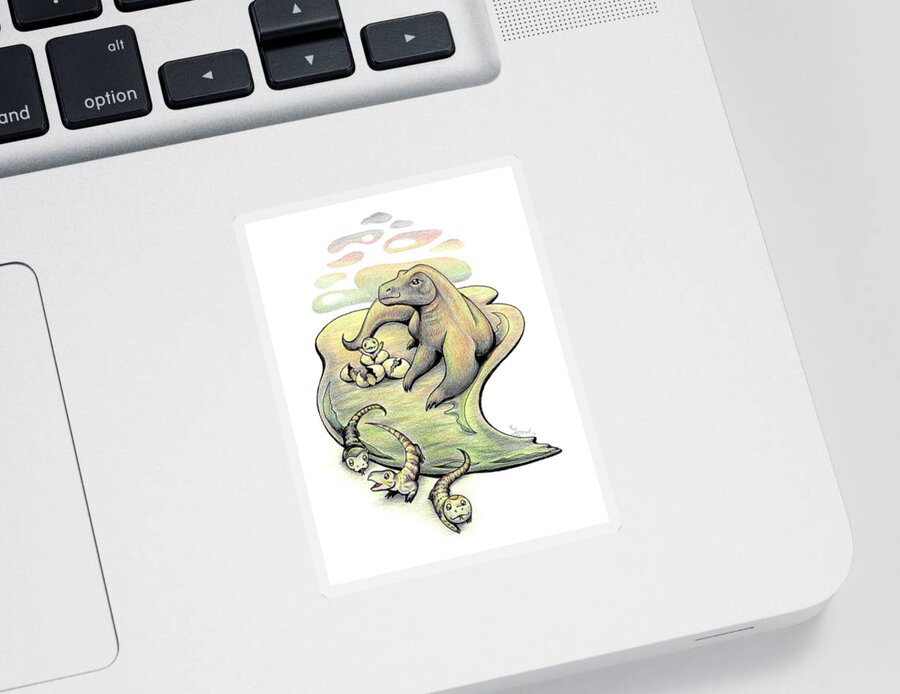 Endangered Animal Sticker featuring the drawing Endangered Animal Komodo Dragon by Sipporah Art and Illustration