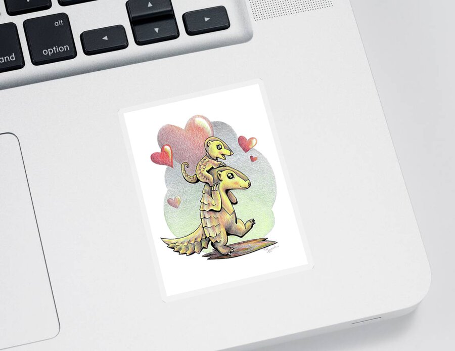 Endangered Animal Sticker featuring the drawing Endangered Animal Pangolin by Sipporah Art and Illustration