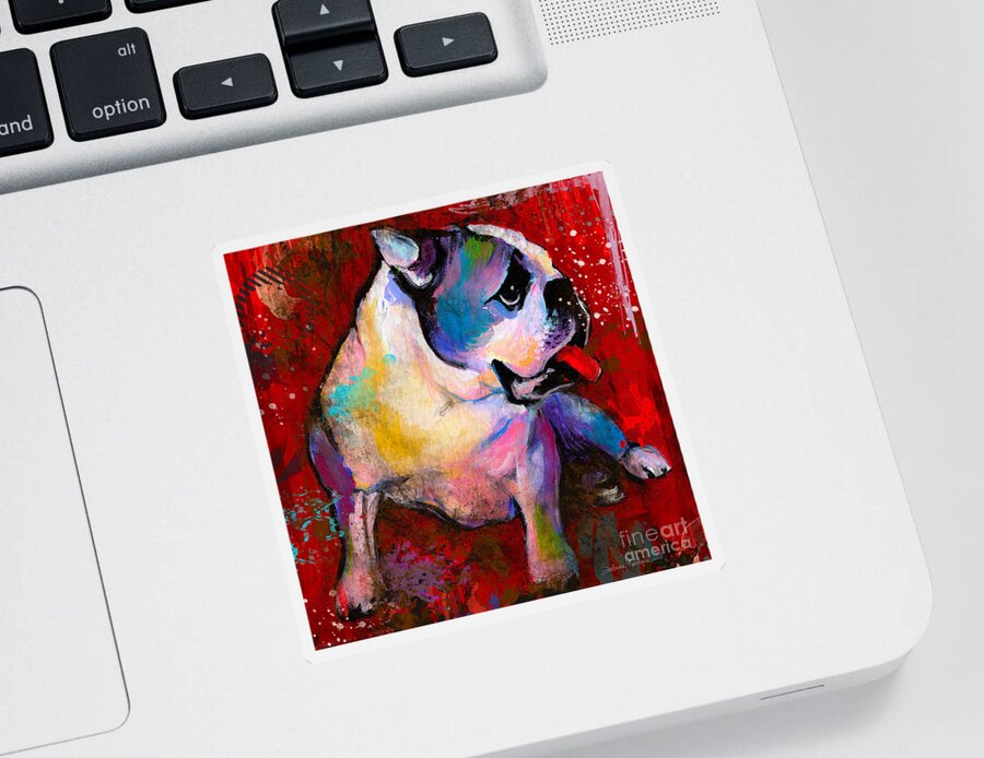 English Bulldog Sticker featuring the painting English American Pop Art Bulldog print painting by Svetlana Novikova