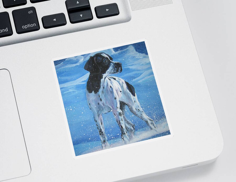English Pointer Sticker featuring the painting English Pointer in snow by Lee Ann Shepard