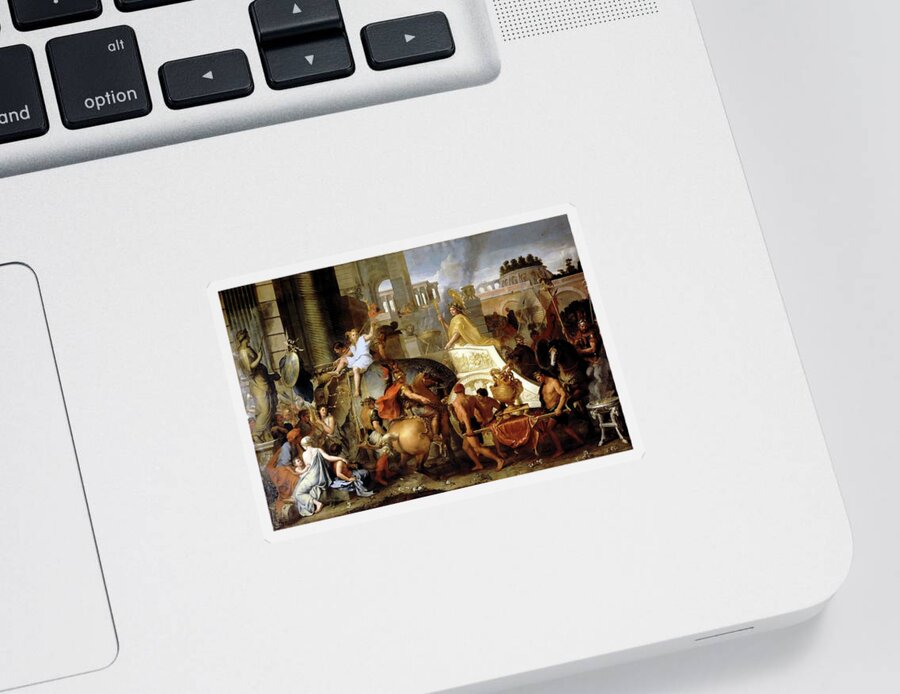 Charles Lebrun Sticker featuring the painting Entry of Alexander by Charles LeBrun