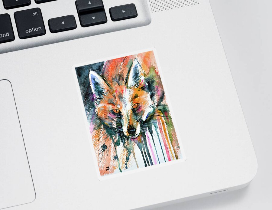 For Sticker featuring the painting European Red Fox by Zaira Dzhaubaeva