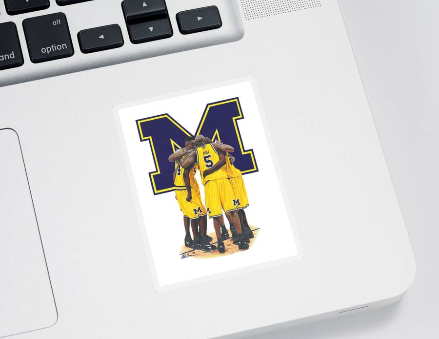 Michigan Wolverines Sticker featuring the drawing Fab Five by Chris Brown