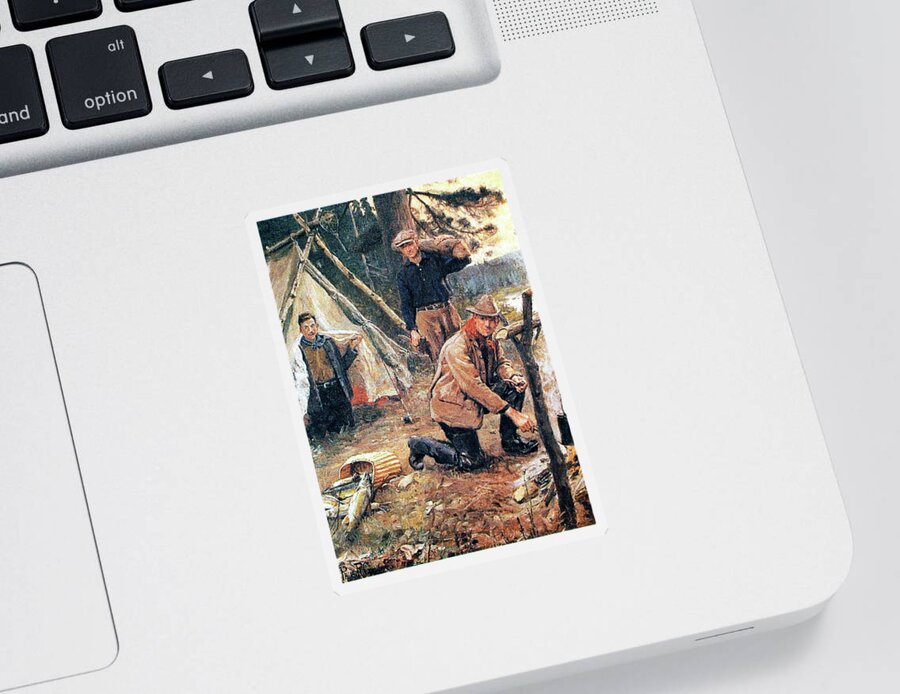 Outdoor Sticker featuring the painting Fall Fishing Camp by Philip R Goodwin