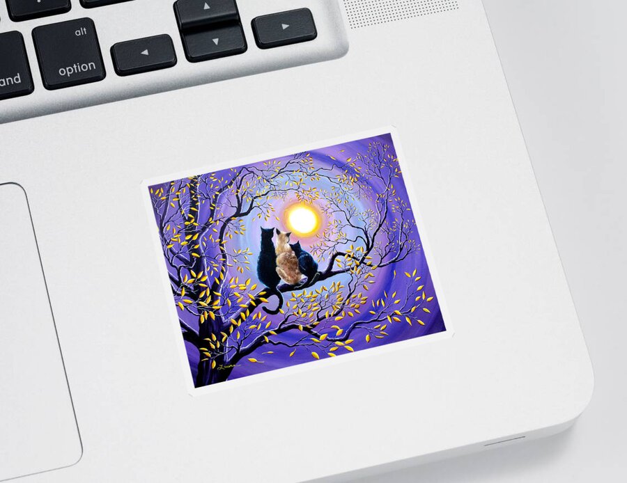 Cat Sticker featuring the painting Family Moon Gazing Night by Laura Iverson