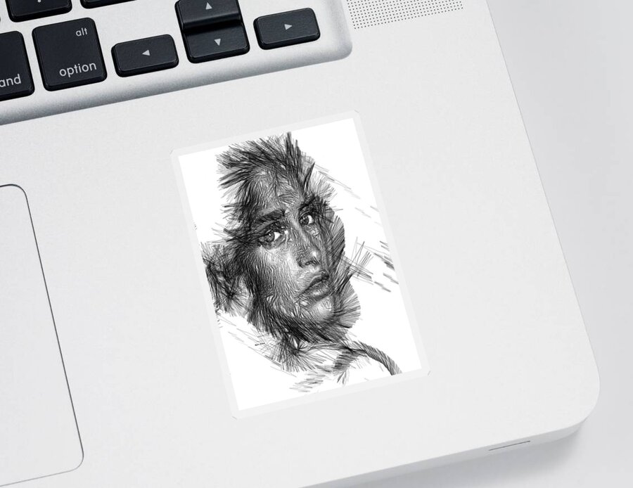Rafael Salazar Sticker featuring the digital art Female Sketch in Black and White by Rafael Salazar