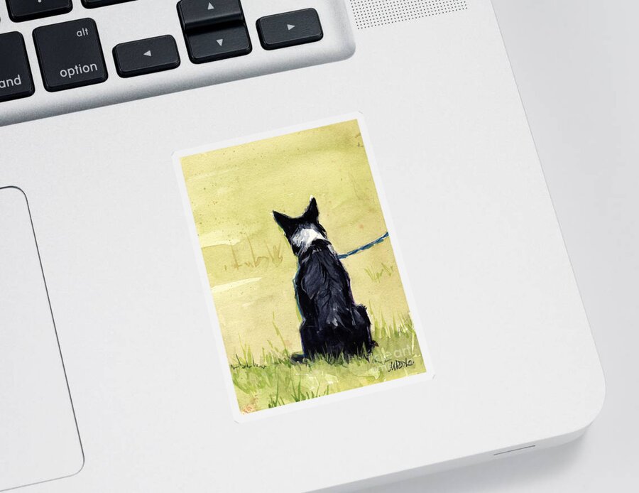 Border Collie Sticker featuring the painting Field Greens by Molly Poole