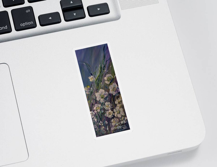 Flower Sticker featuring the painting Fields of White flowers by Amalia Suruceanu