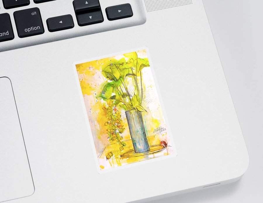 Fig Sticker featuring the painting Fig Flower leaves- ArtToPan -still life watercolor color sketch by Artto Pan