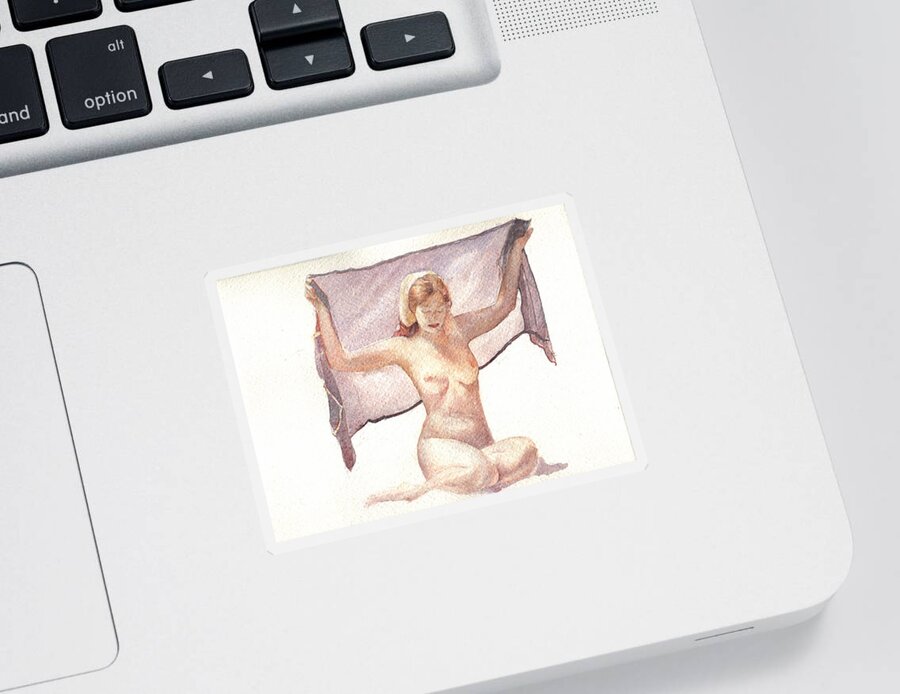 Erotic Sticker featuring the painting Figure with Veil by David Ladmore