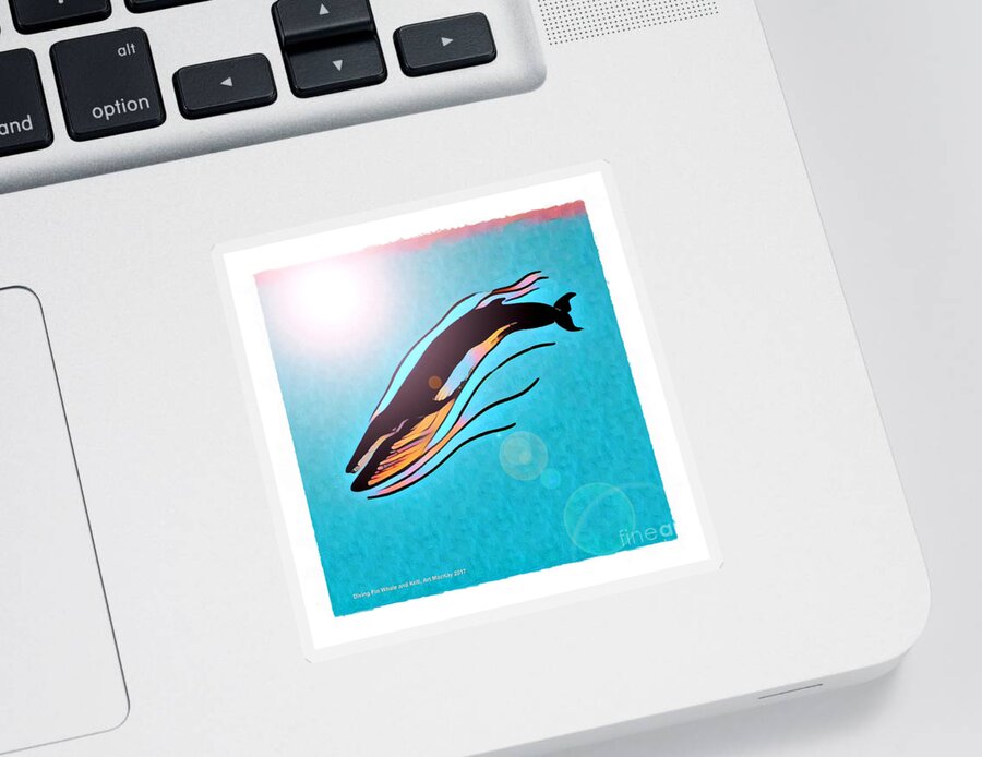 Whale Sticker featuring the digital art Finback Diving Through Krill by Art MacKay