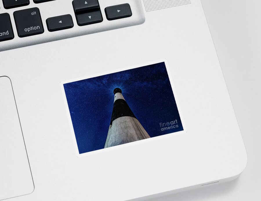 Montauk Sticker featuring the photograph Fire Island Long Island Lighthouse Milkyway at Night by Alissa Beth Photography