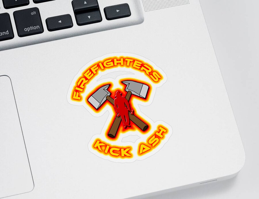 Firefighters Sticker featuring the digital art Firefighters Kick Ash by David G Paul