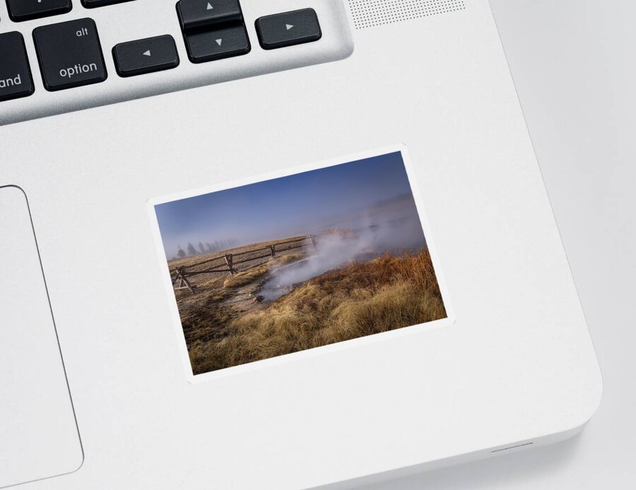 Fog Sticker featuring the photograph Firehole River Hotspring by Jen Manganello
