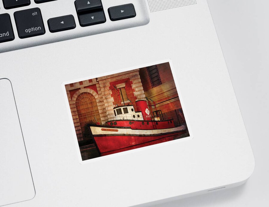 Savad Sticker featuring the photograph Fireman - NY - The fire boat by Mike Savad