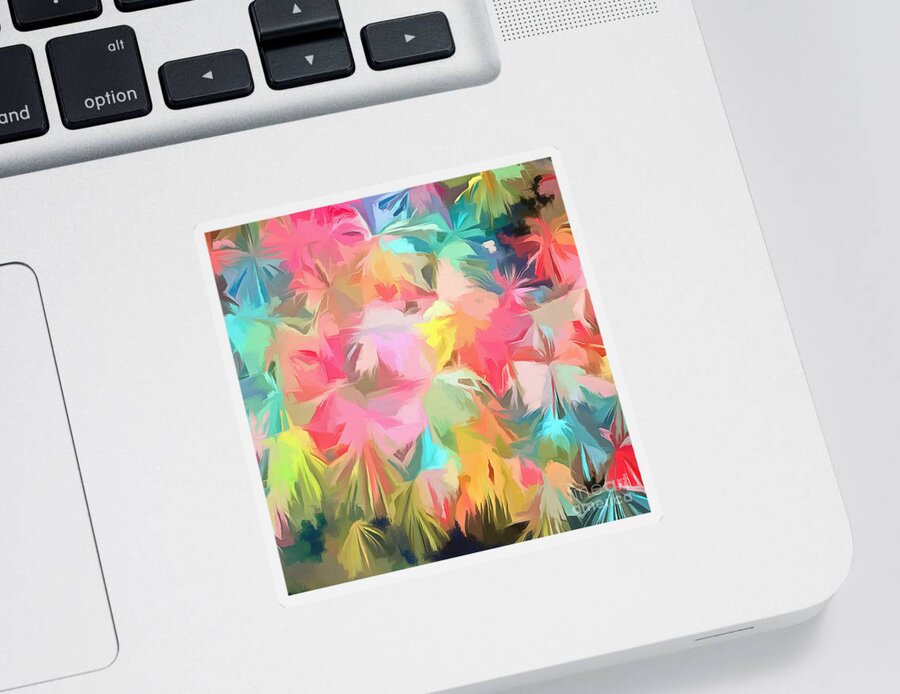 Painting Sticker featuring the painting Fireworks Floral Abstract Square by Edward Fielding