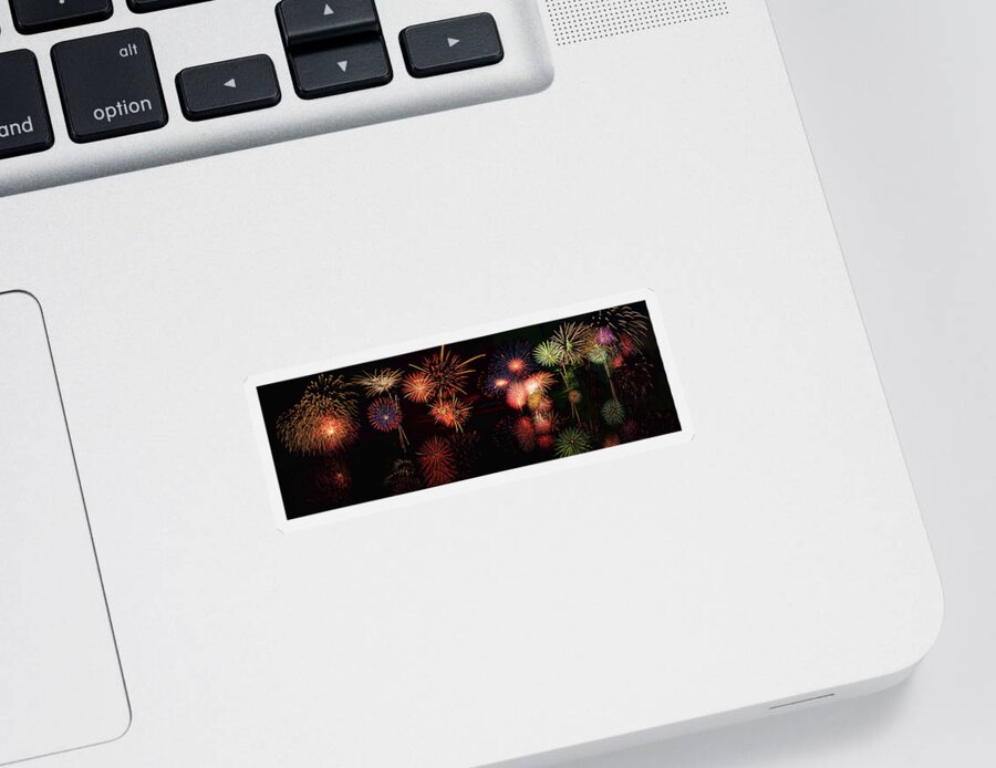 Fireworks Sticker featuring the digital art Fireworks Reflection In Water Panorama by OLena Art