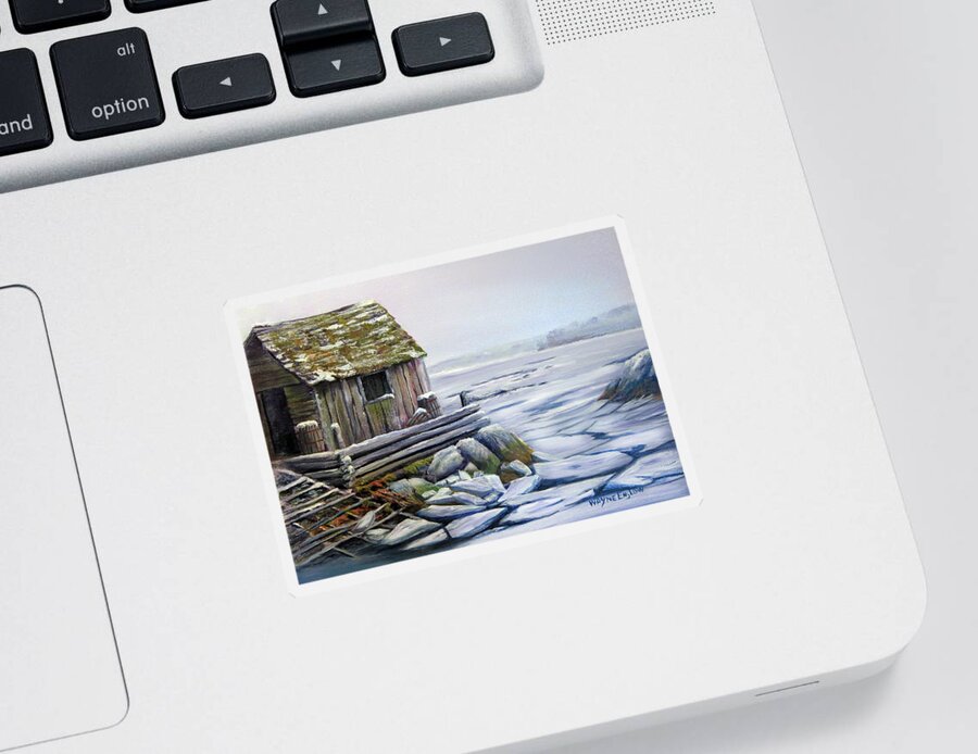 Seascape Sticker featuring the painting Fish Shack In Winter by Wayne Enslow