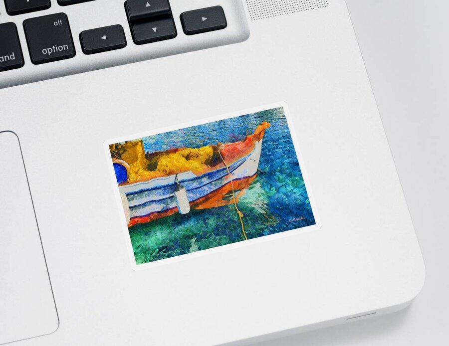 Rossidis Sticker featuring the painting Fishing boat by George Rossidis