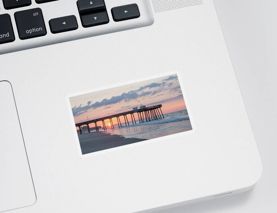 Ocean City New Jersey Sticker featuring the photograph Fishing Pier at Sunrise in Ocean City New Jersey by Photographic Arts And Design Studio