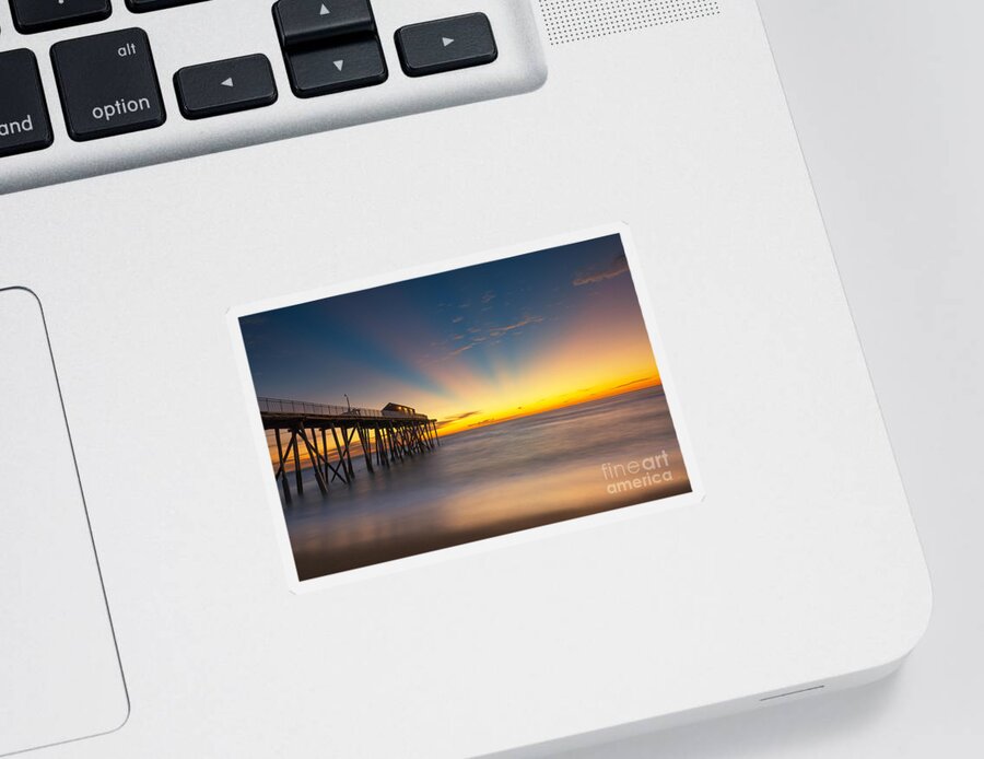 Fishing Pier Sunrise Sticker featuring the photograph Fishing Pier Sun Rays by Michael Ver Sprill