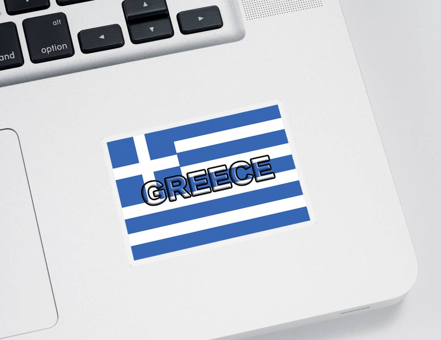 Greece Sticker featuring the digital art Flag of Greece With Text by Roy Pedersen