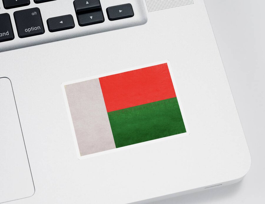 Madagascar Sticker featuring the digital art Flag of Madagascar Grunge. by Roy Pedersen