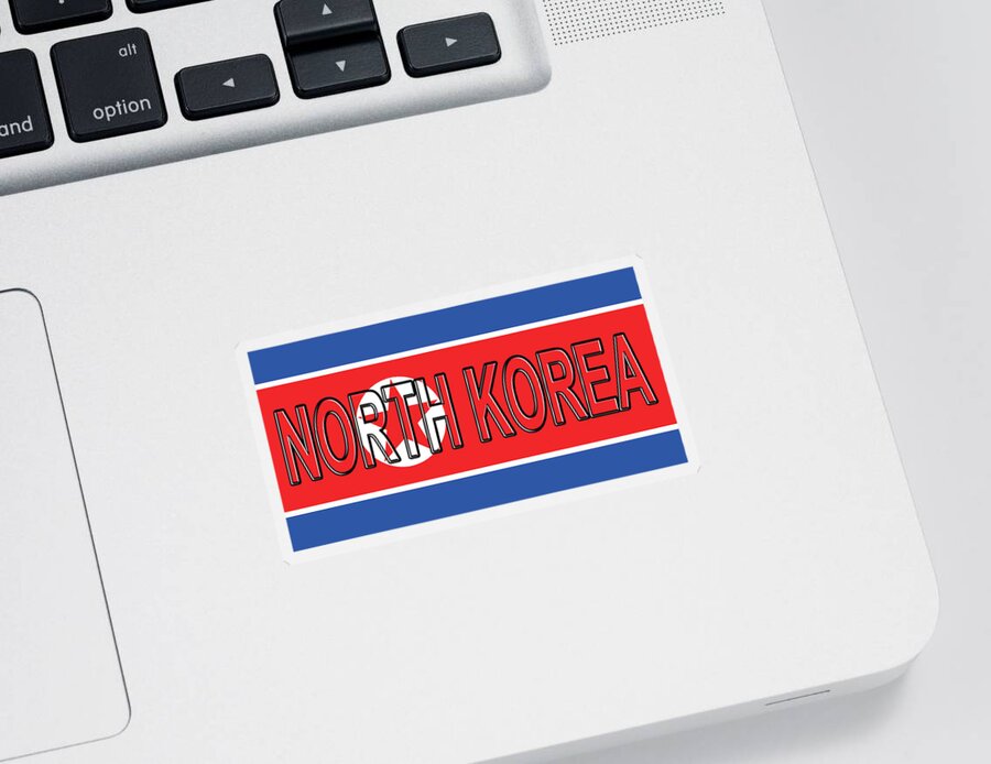 East Asia Sticker featuring the digital art Flag of North Korea Word. by Roy Pedersen