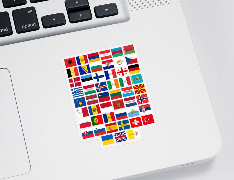 Europe Sticker featuring the digital art Flags of Europe Words 2 by Roy Pedersen