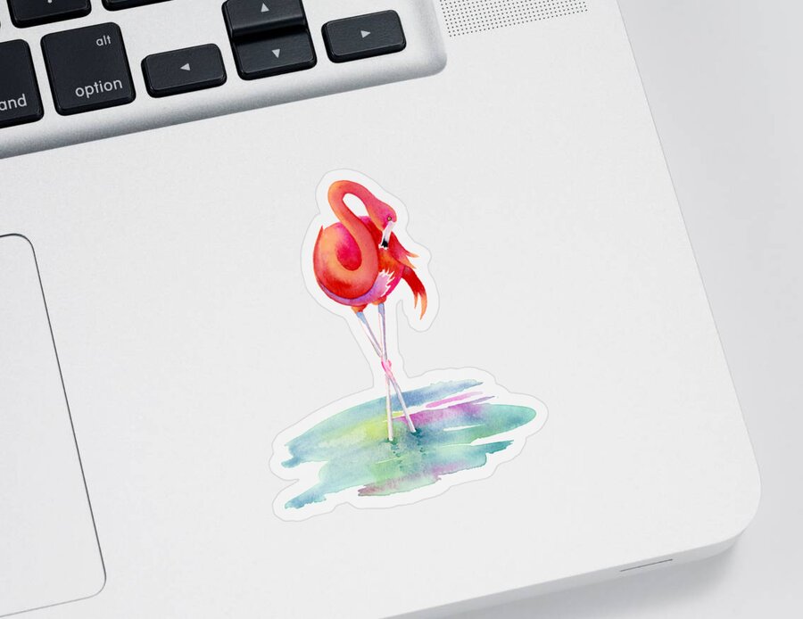 Flamingo Sticker featuring the painting Flamingo Primp by Amy Kirkpatrick