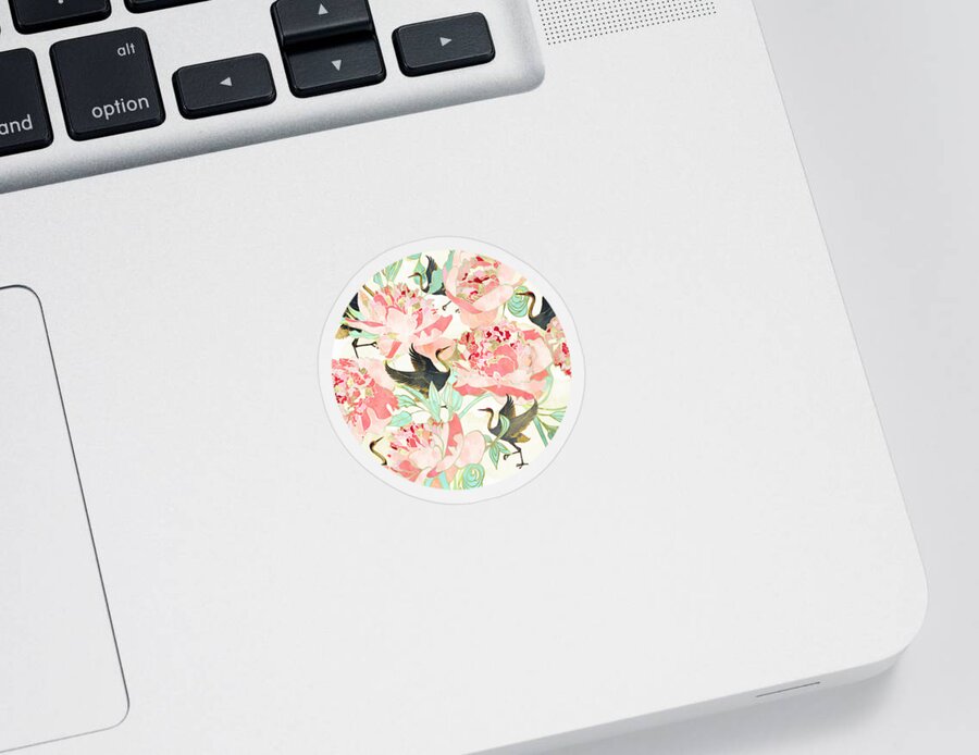 Floral Sticker featuring the digital art Floral Cranes by Spacefrog Designs