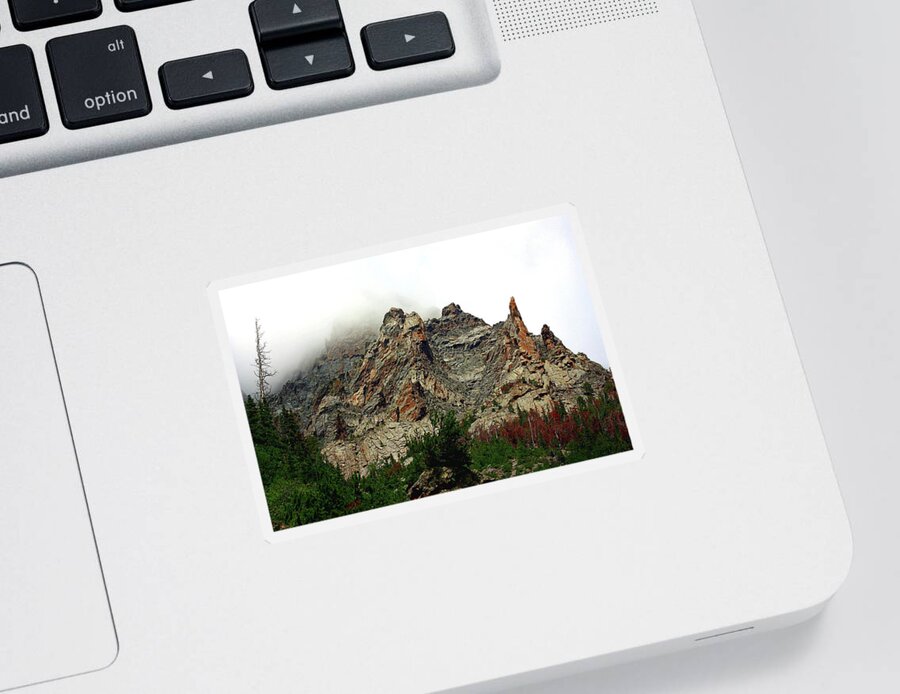 Nature Sticker featuring the photograph Colorado Mountain in Fog by Sheila Brown