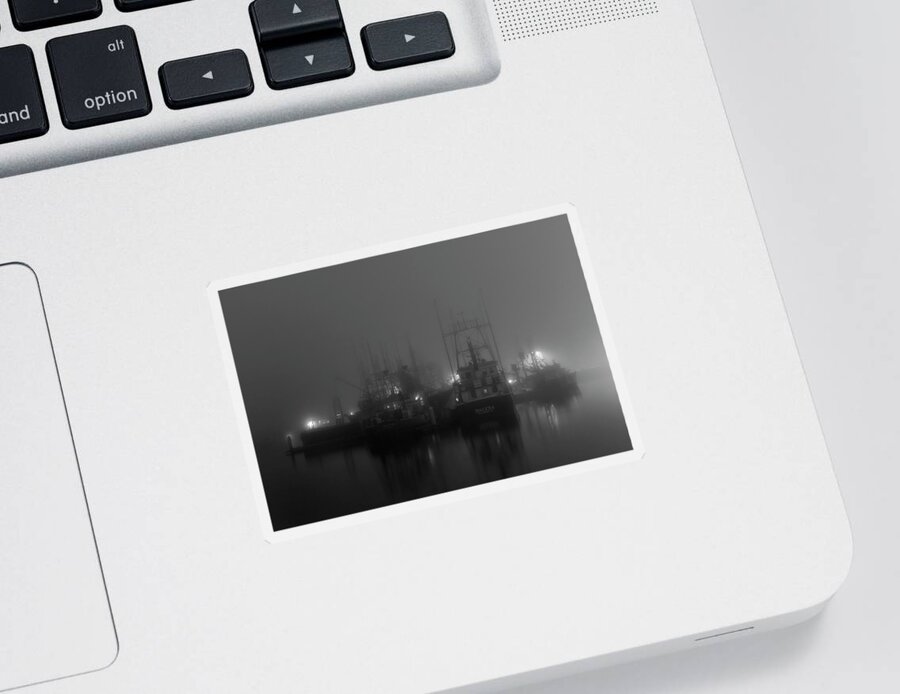 San Diego Sticker featuring the photograph Foggy Harbor - Black and White by American Landscapes