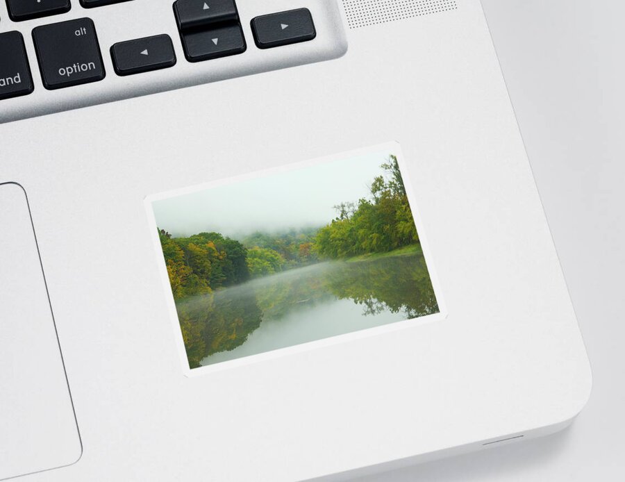 Autumn Sticker featuring the photograph Foggy Reflections by Karol Livote