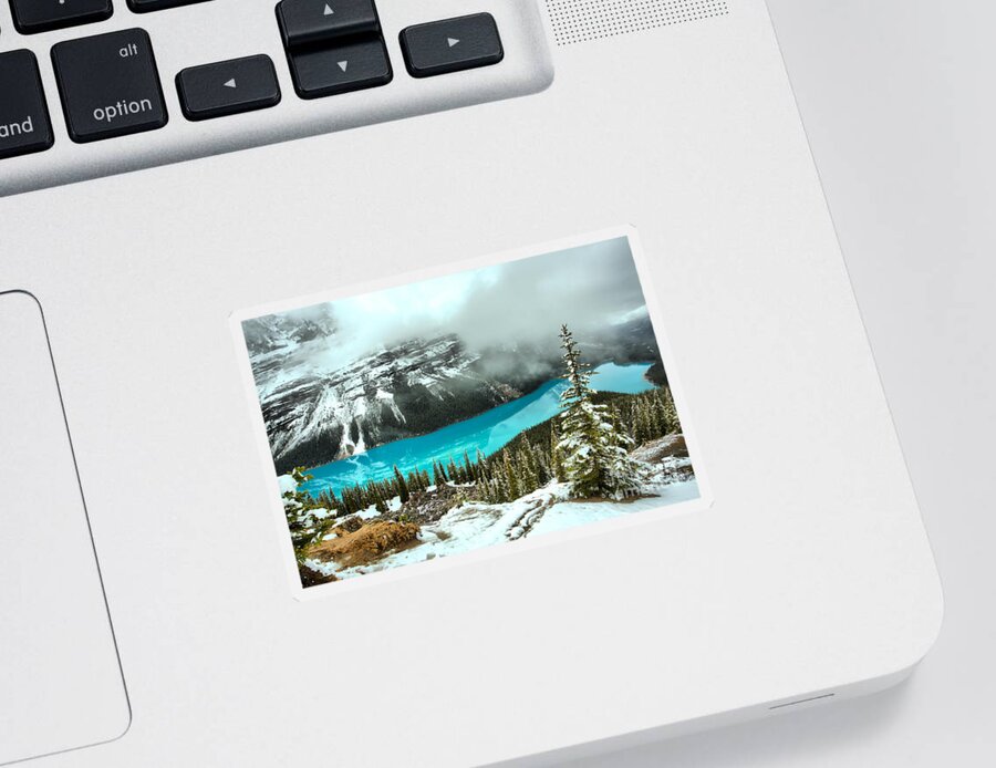 Peyto Lake Fog Sticker featuring the photograph Fogy Blue Spring Reflections by Adam Jewell