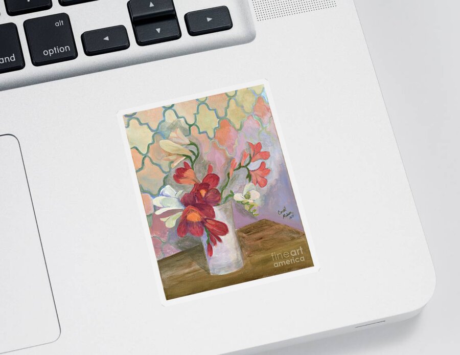 Freesia Blooms Sticker featuring the painting For Lisa by Carol Oufnac Mahan