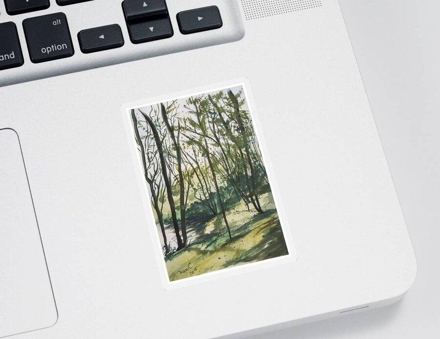 Tree Sticker featuring the painting Forest by the lake by Manuela Constantin