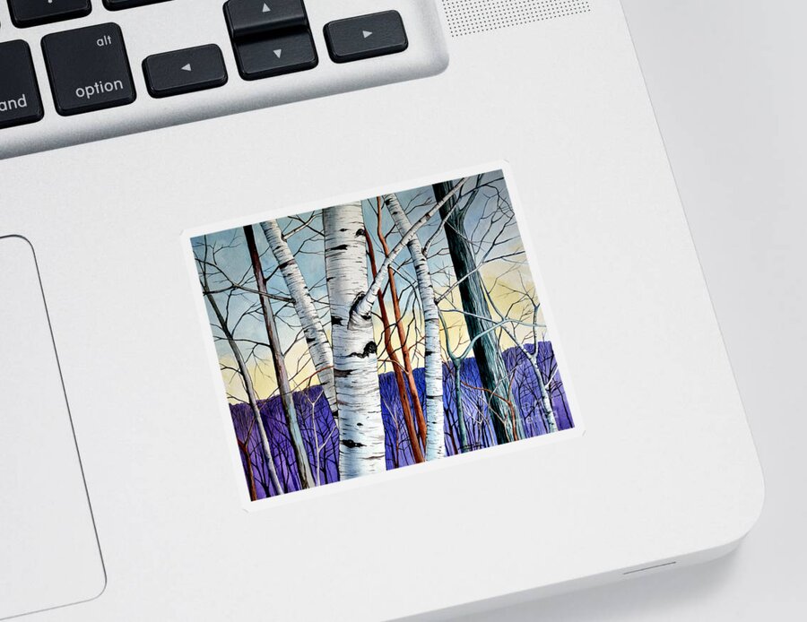 Birch Sticker featuring the painting Forest of trees by Christopher Shellhammer