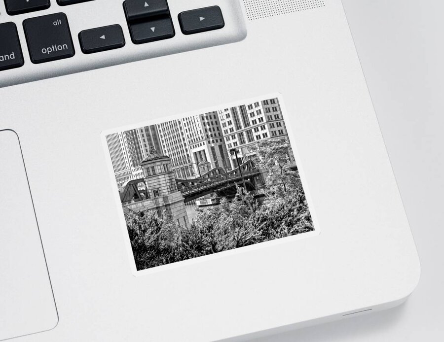 Chicago Sticker featuring the photograph Franklin Street Bridge Black and White by Christopher Arndt