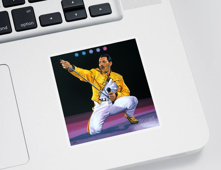 Freddie Mercury Sticker featuring the painting Freddie Mercury Live by Paul Meijering