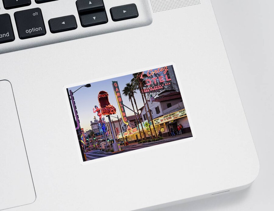 Fremont Street Sticker featuring the photograph Fremont Street neon signs by Tatiana Travelways