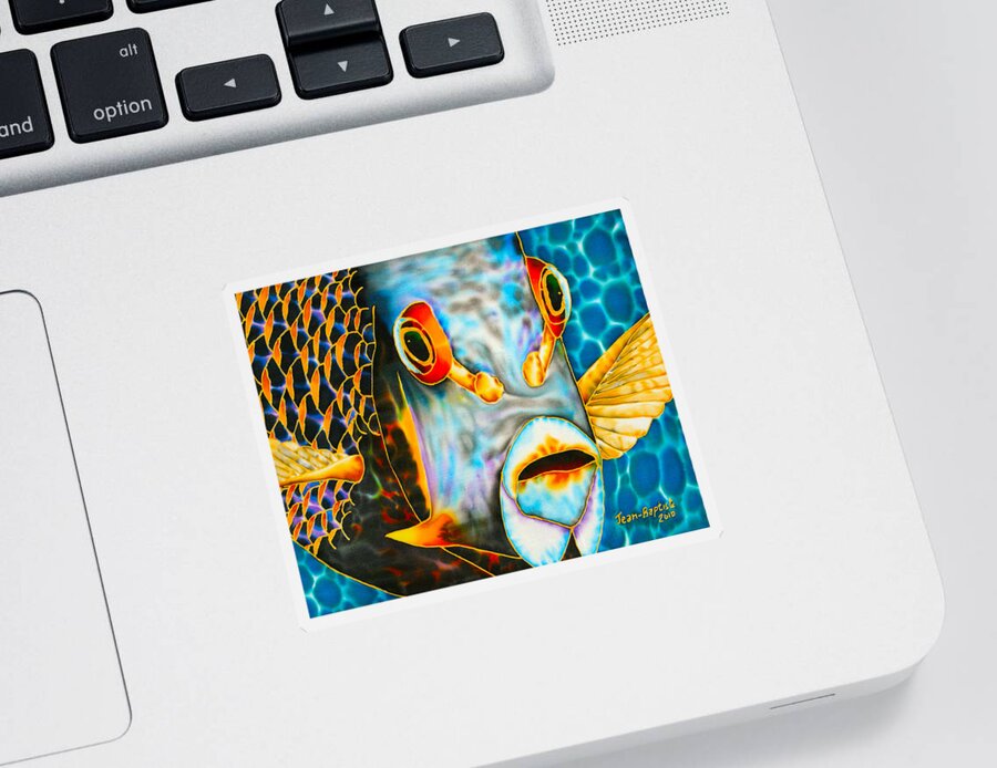 Fish Art Sticker featuring the painting French Angelfish Face by Daniel Jean-Baptiste