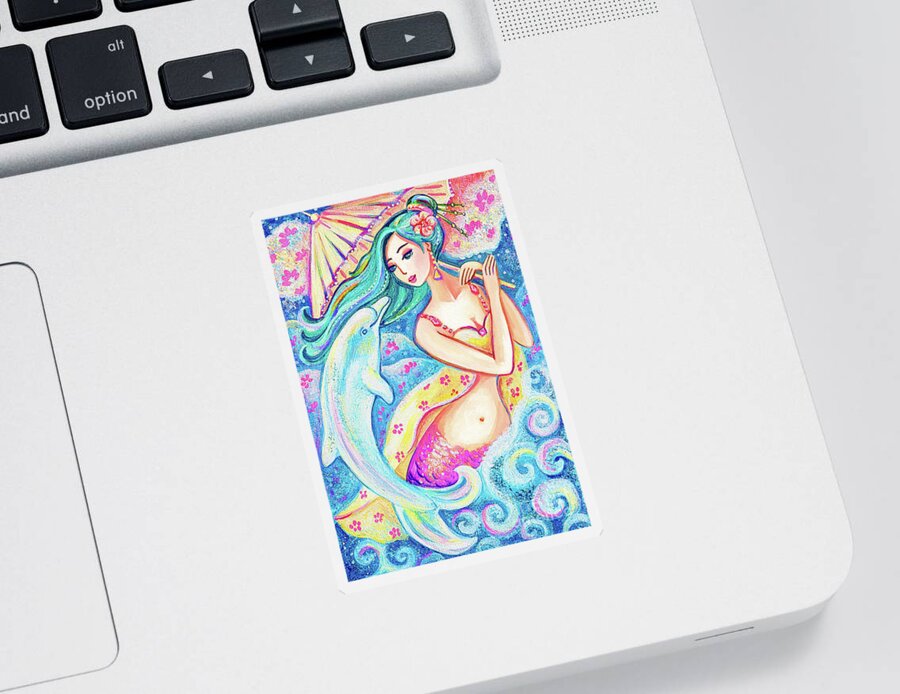 Girl And Sea Sticker featuring the painting Friends of the East Sea by Eva Campbell