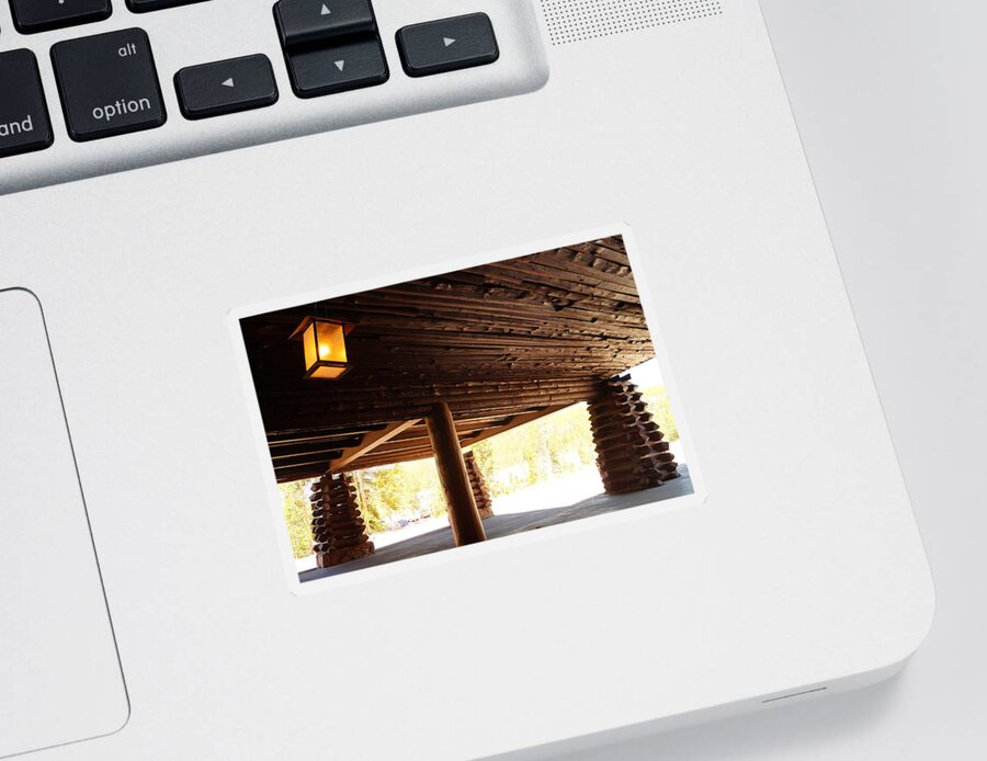 Architecture Sticker featuring the photograph Front Porch of Old Faithful Inn by Beth Collins