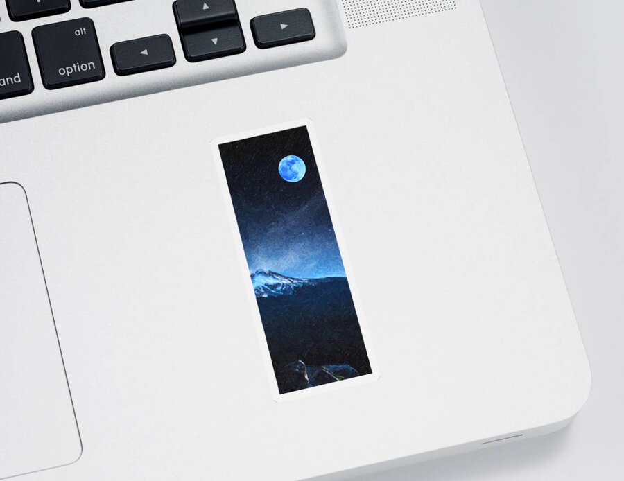 Night Sticker featuring the painting Full Moon Over High Peak , Adam Asar by Celestial Images