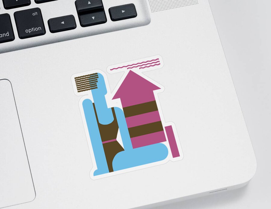 Deco Sticker featuring the digital art Fun on the beach jazz age by Heidi De Leeuw