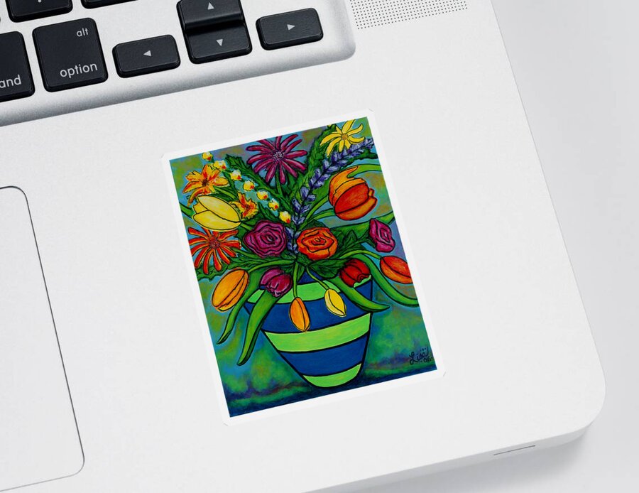 Flowers Sticker featuring the painting Funky Town Bouquet by Lisa Lorenz